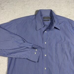 Talbots Mens Blue White Stripe Cotton Two Ply Dress Shirt 15.5 32/33